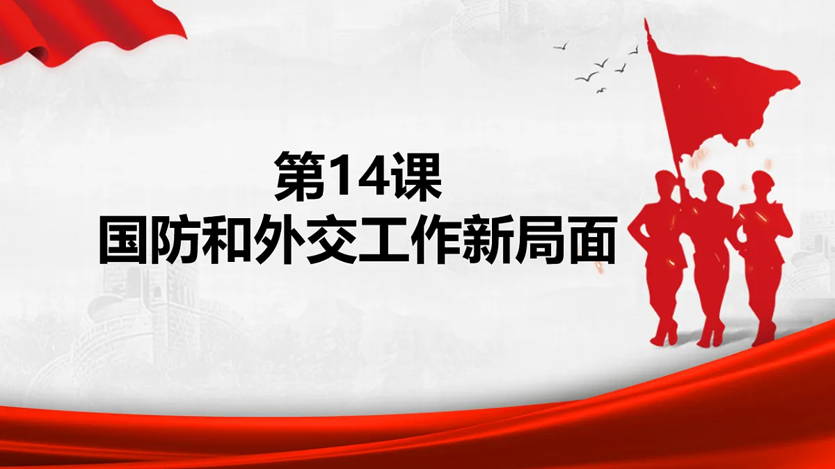 人教版 初中历史 八年级下册 第14课 《国防和外交工作新局面》PPT第1页