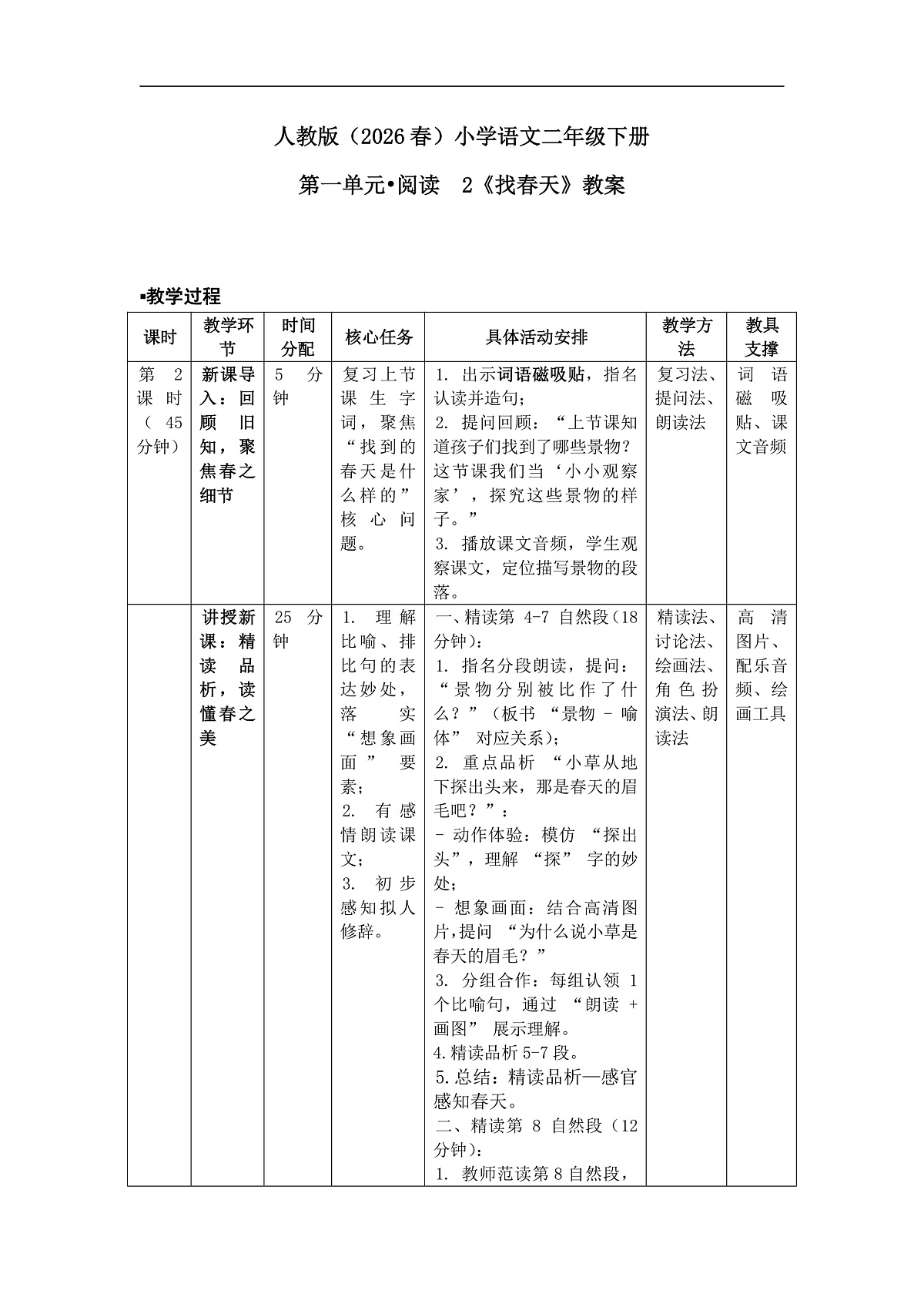 《找春天》教案(第2课时)第1页