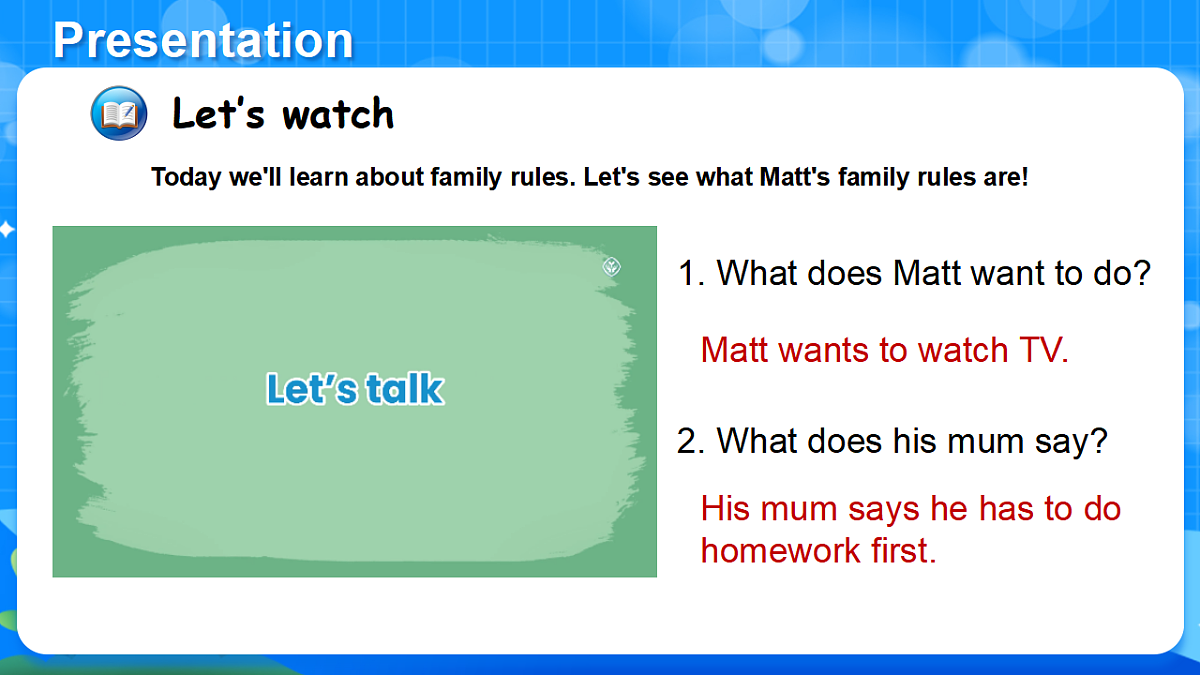 (新课标新教材)人教PEP四年级下册英语Unit 2 Family rules A Let's talk & Think and say教学PPT第8页