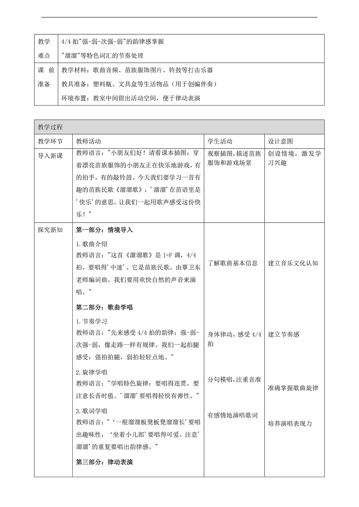【接力版】音乐一年级下册 第一单元《溜溜歌》 教案第2页
