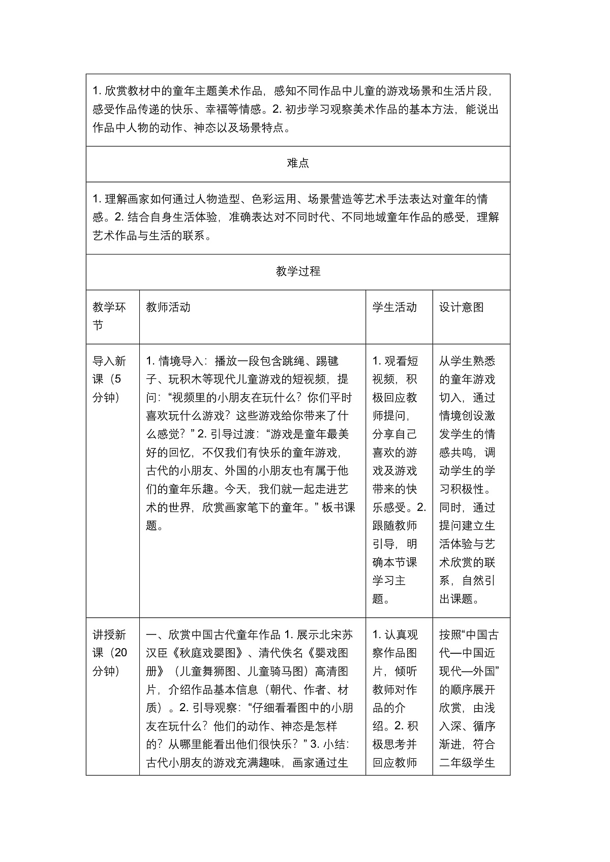 《画家笔下的童年》教学设计第2页