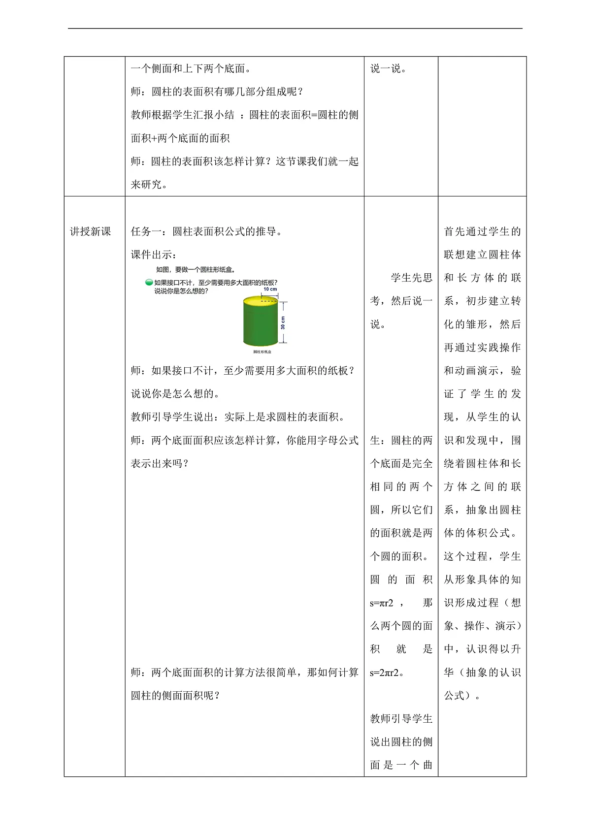 【任务型备课】北师大版数学六年级下册-1.2 圆柱的表面积 (教学设计)第2页