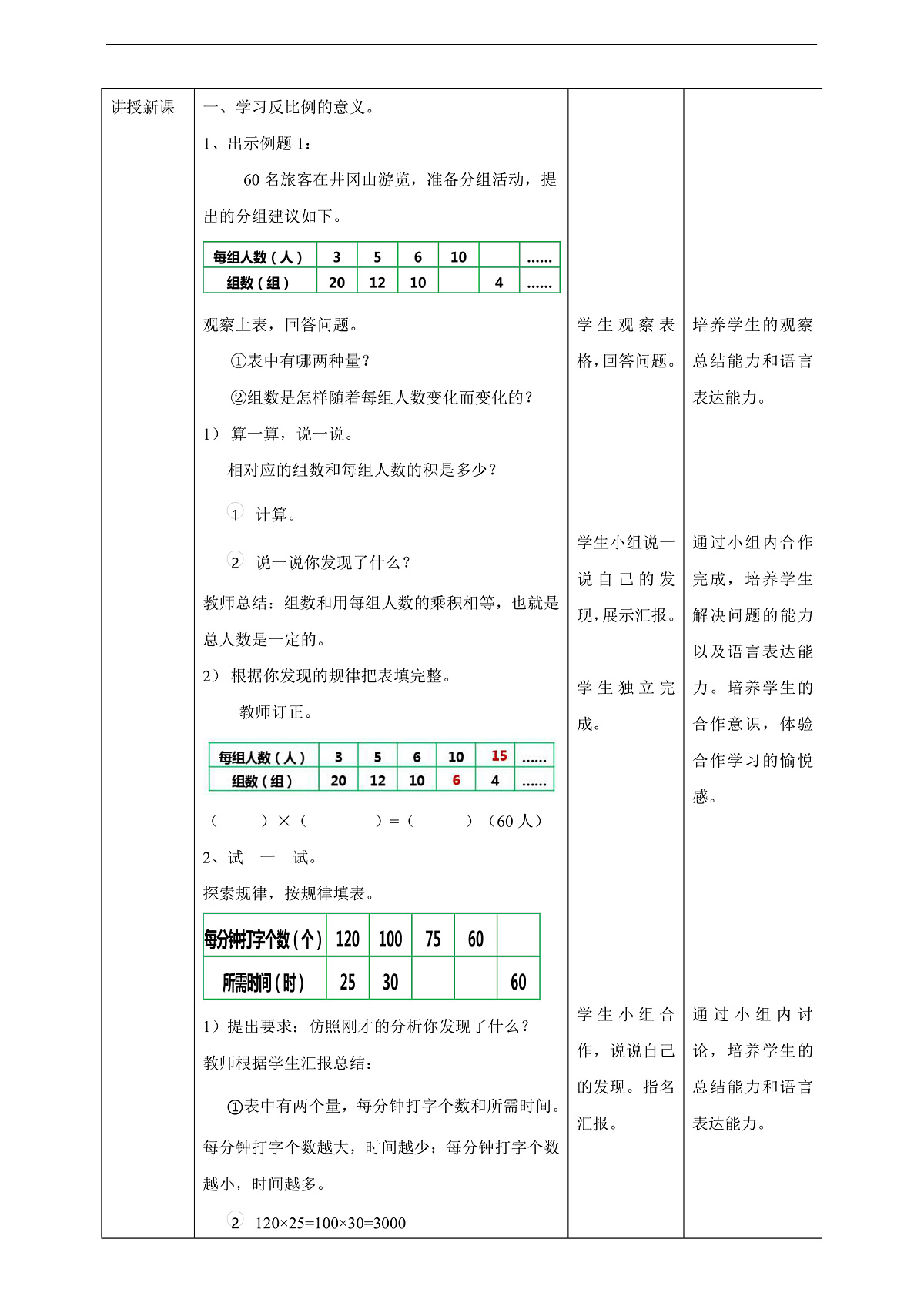 【任务型备课】西师大版六年级下册-3.5 反比例(教学设计)第2页