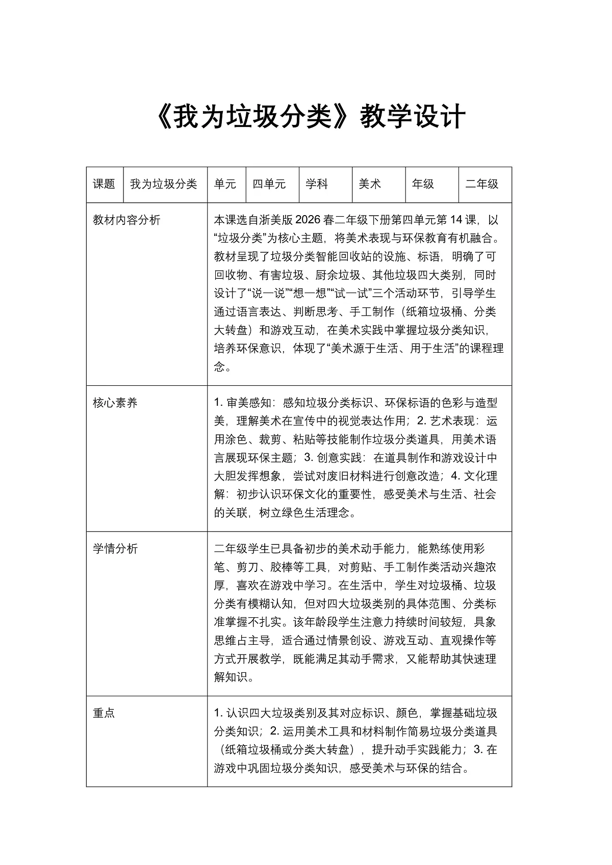 《我为垃圾分类》教学设计 第1页
