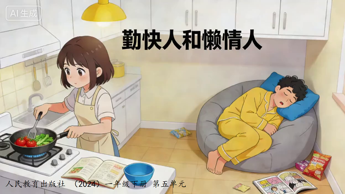 人教版(2024)五线谱版 小学一年级下册 第五单元 小小歌唱家《勤快人和懒惰人》课件第1页