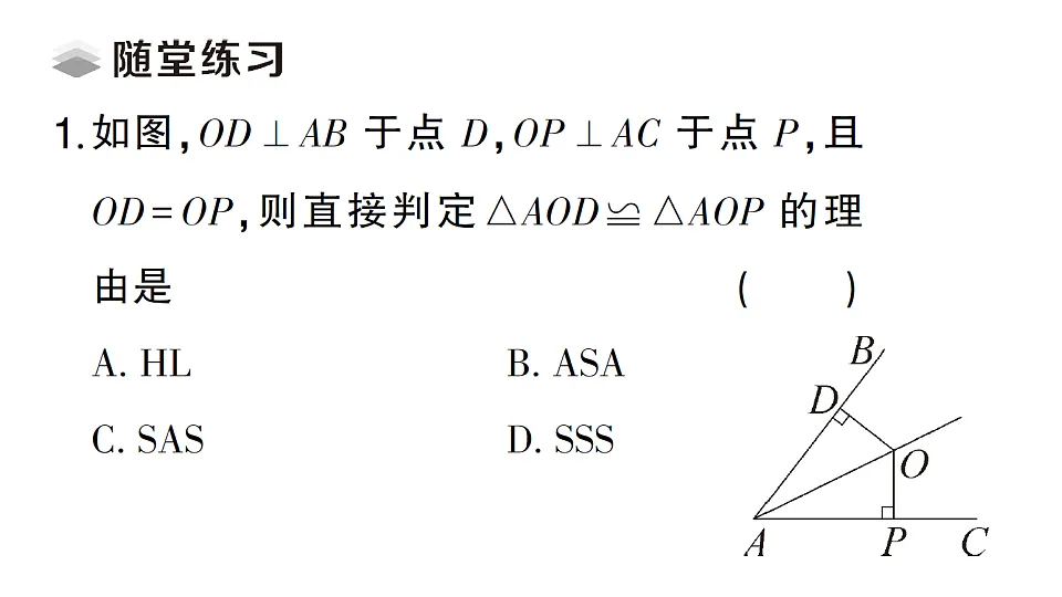 初中数学新北师大版八年级下册第一章3第二课时 直角三角形全等的判定课堂作业课件(2026春)(放映显示答案)第4页