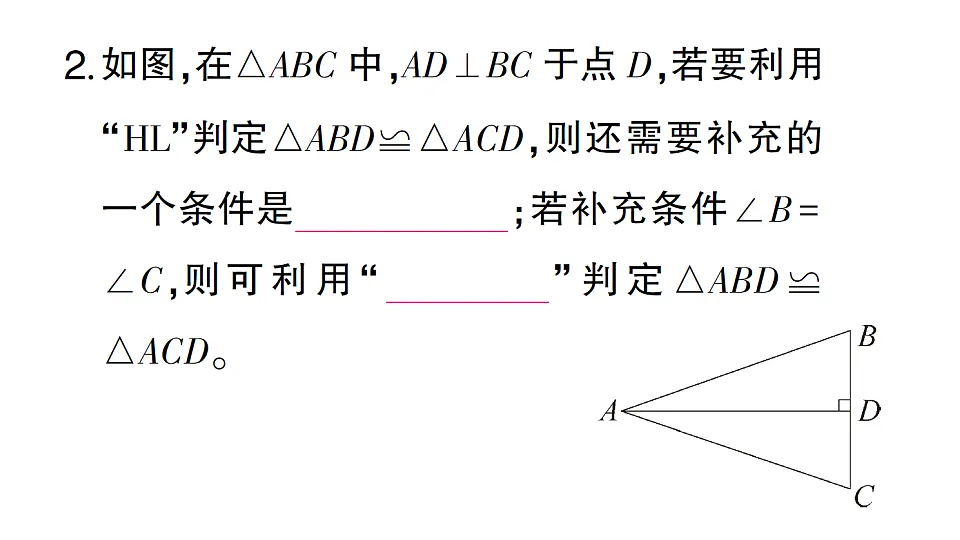 初中数学新北师大版八年级下册第一章3第二课时 直角三角形全等的判定课堂作业课件(2026春)(放映显示答案)第5页
