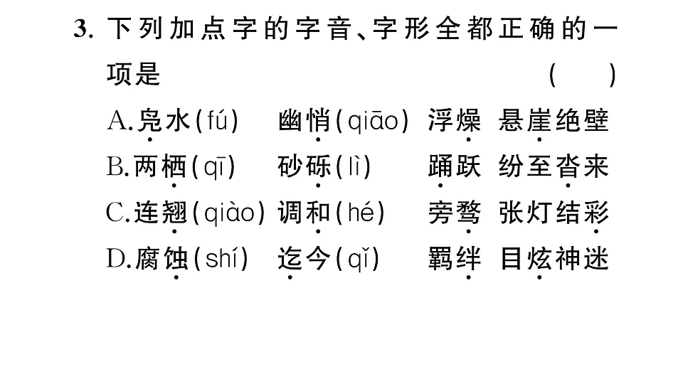 初中语文新部编版八年级下册期末专题一 字音字形复习作业课件(2026春)(放映显示答案)第4页