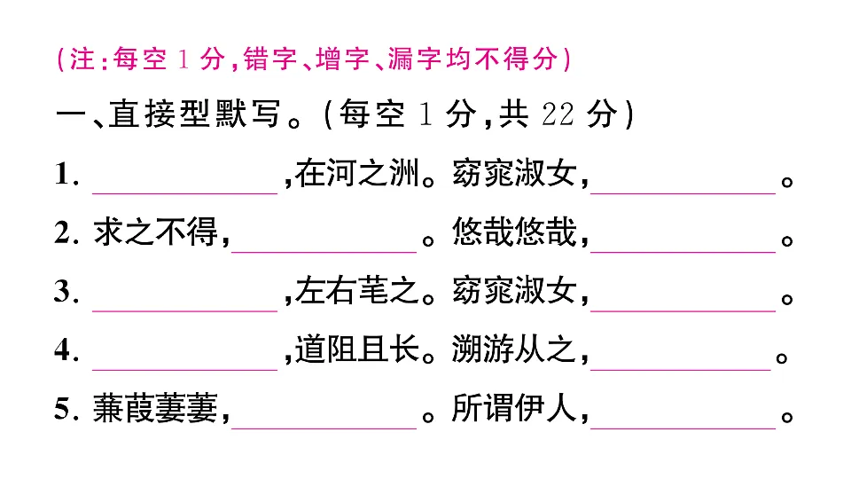 初中语文新部编版八年级下册第三单元古诗文默写检测卷作业课件(2026春)(放映显示答案)第2页