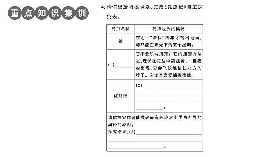 初中语文新部编版八年级下册《昆虫记》阅读计划一:昆虫的习性作业课件(2026春)(放映显示答案)第5页