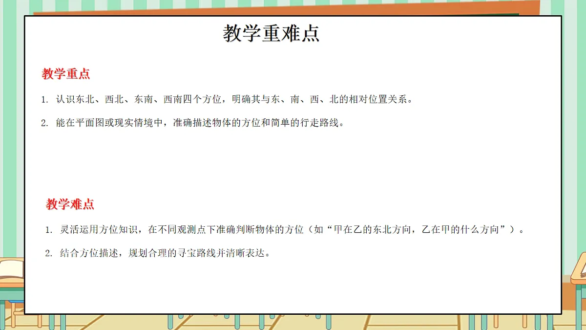 西师版小学三年级下册数学《综合与实践-神秘的宝藏》《活动一:认识东北、西北、东南、西南》课件第3页