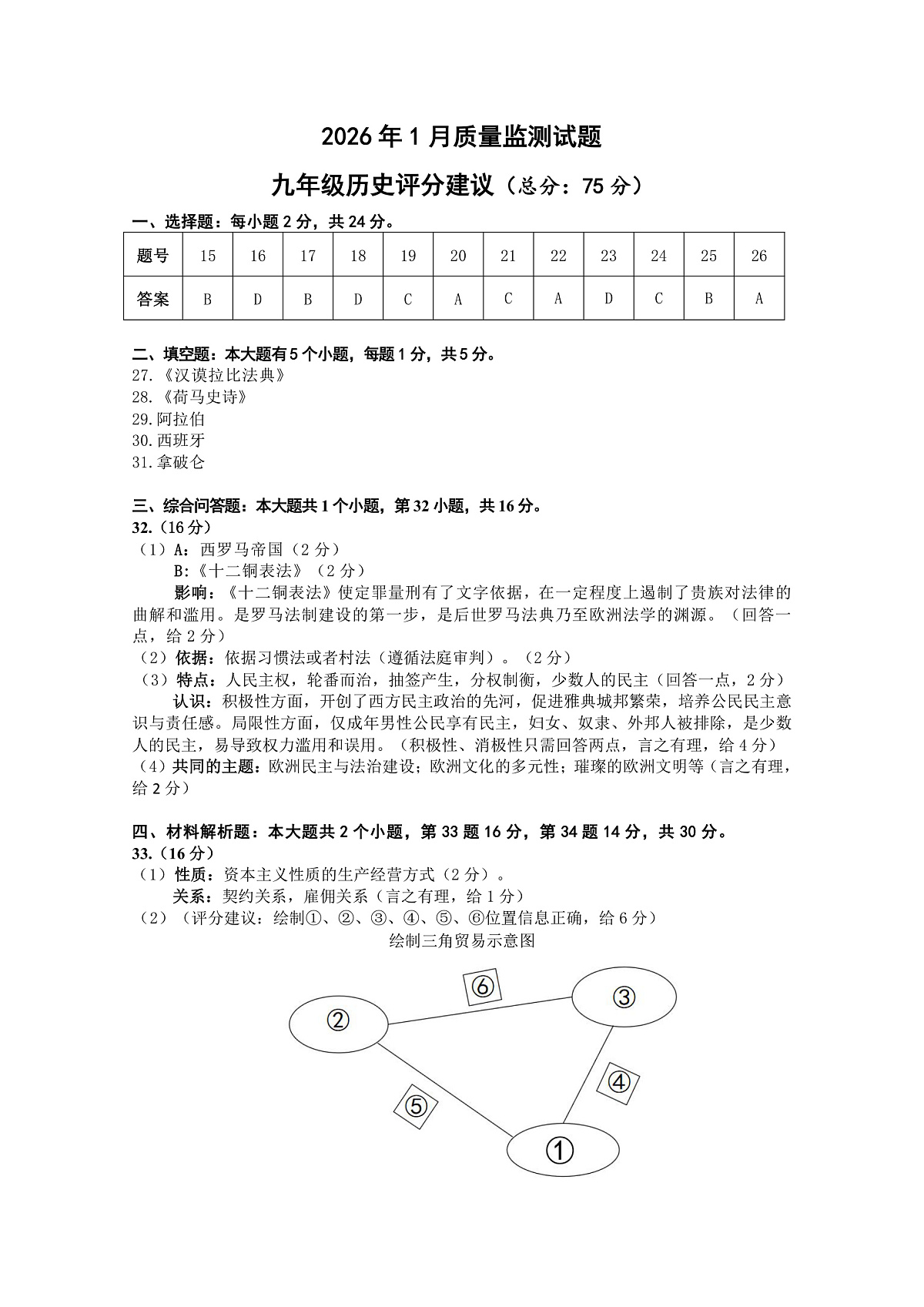 九年级历史答案第1页