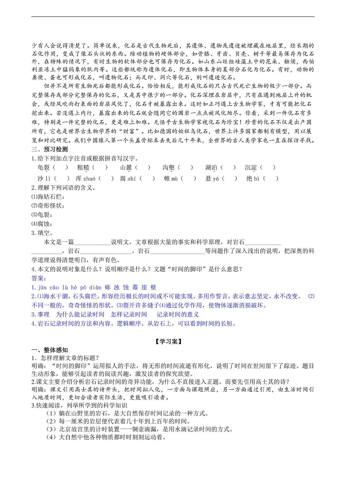 8《时间的脚印》导学案(教师版)第2页