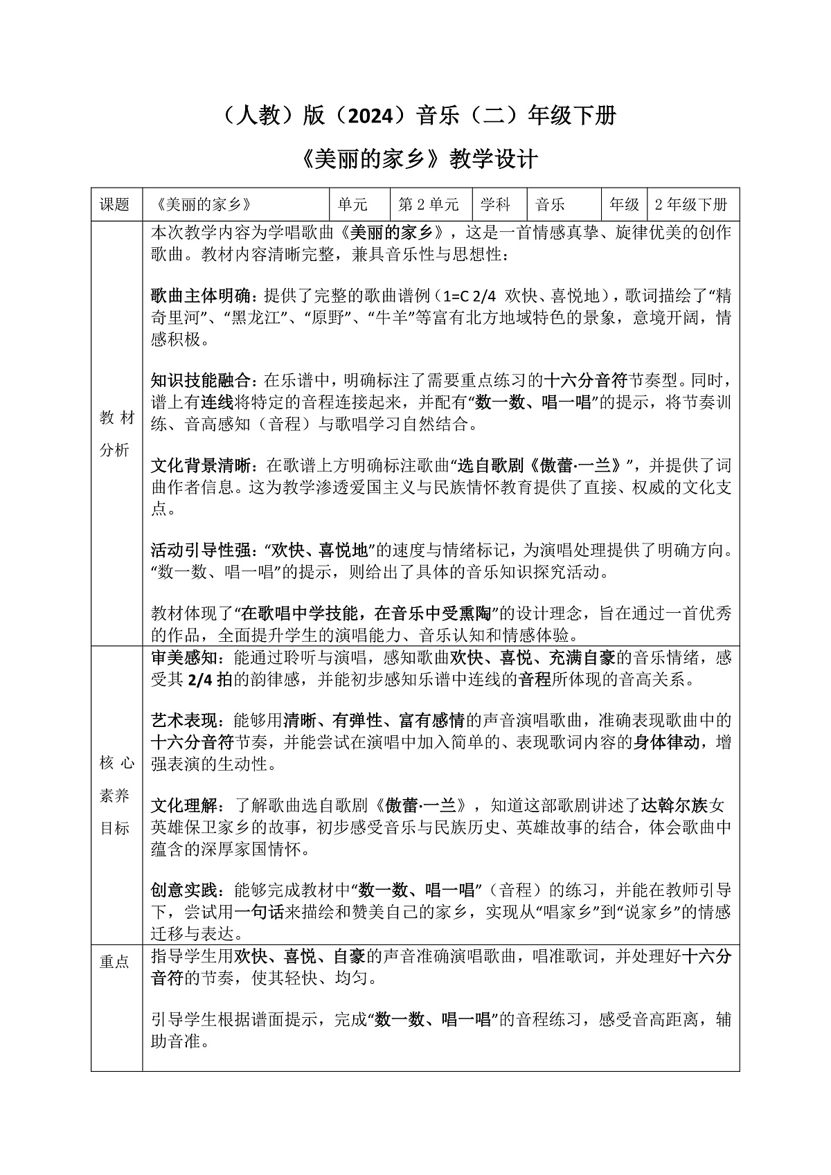 《美丽的家乡》教案第1页