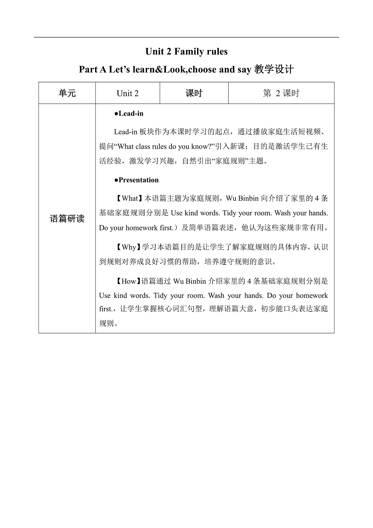 Unit 2 第2课时 Part A Let’s learn&Look, choose and say (教学设计) 第1页
