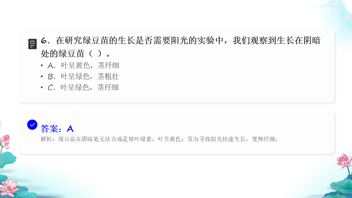 五年级科学下册1.3 绿豆苗的生长 同步分层练习讲解课件(28张)第8页