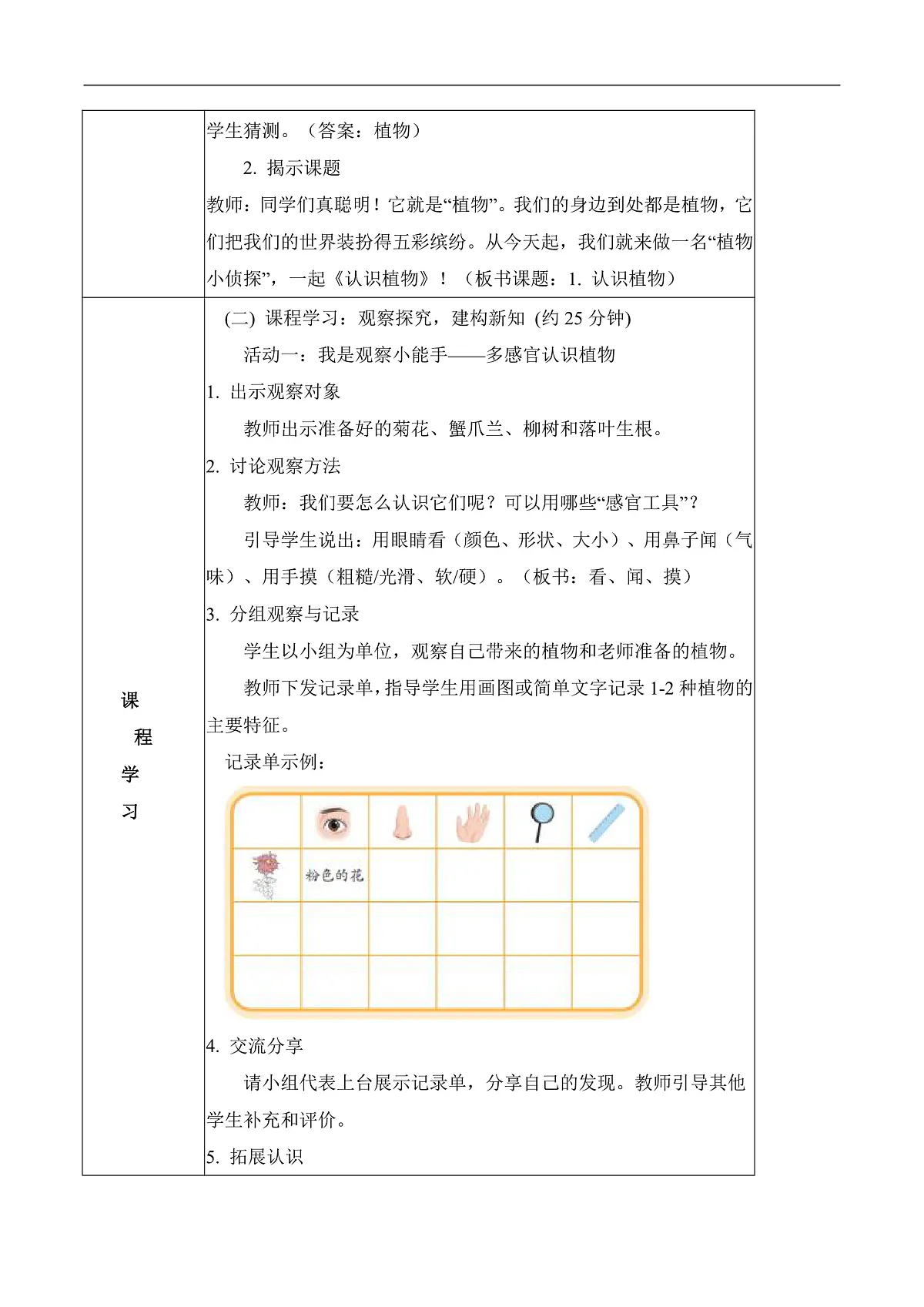 1.1 认识植物(教学设计)科学冀人版一年级下册(新教材)第2页