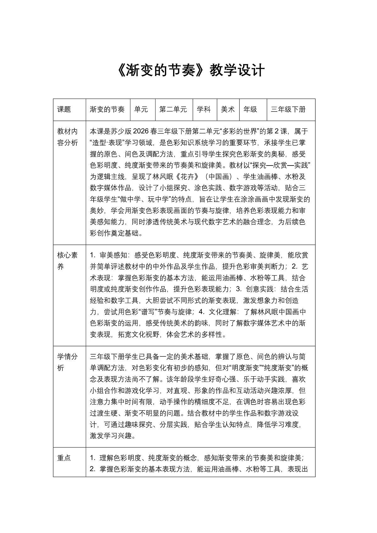 《渐变的节奏》教学设计1第1页