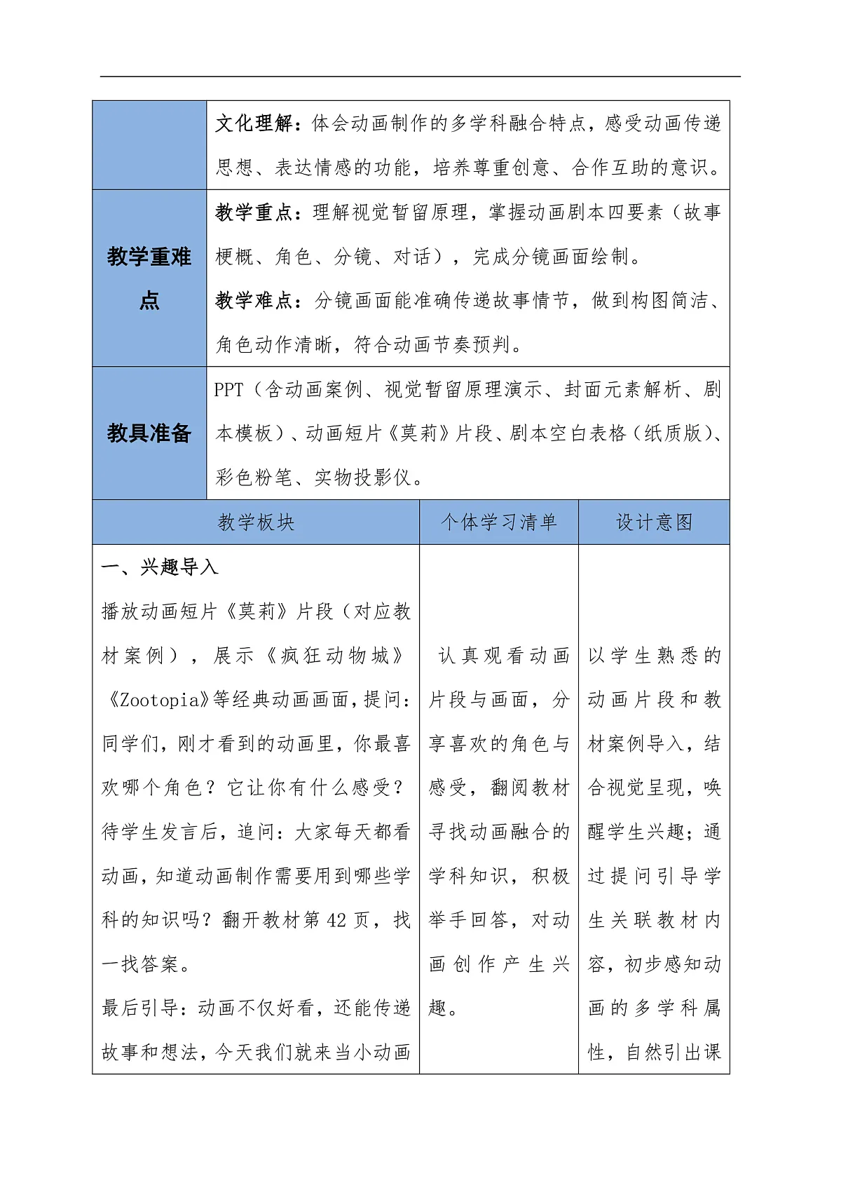 第五单元 5.3动画短片教学设计第1课时第2页