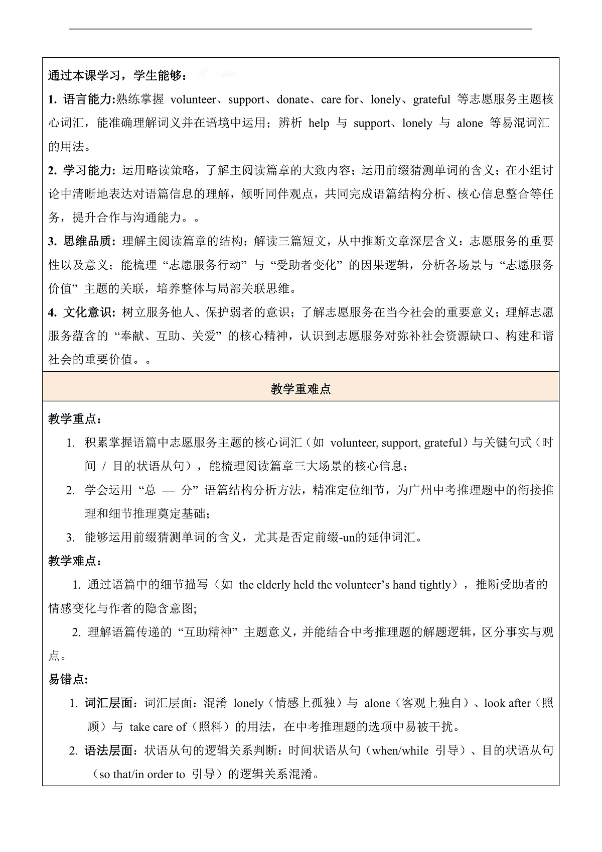 【教学评一体化】Unit 1 Helping those in need第1课时 Reading 表格式教学设计第2页