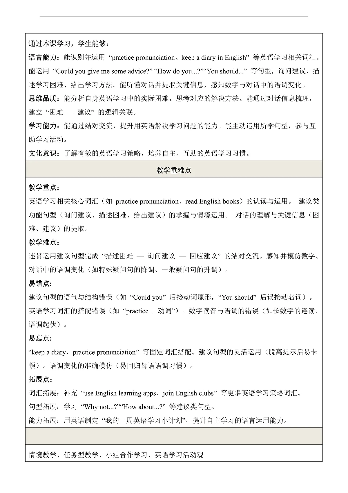 【教学评一体化】Unit7 Be a Better Learner! 第2课时Function & Pronunciation 教学设计(表格式)第2页