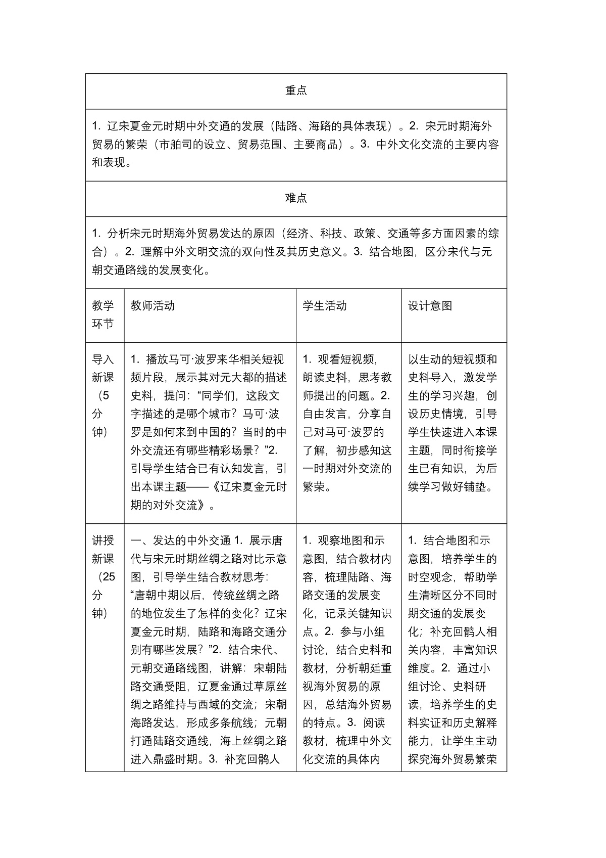 《辽宋夏金元时期的对外交流》教学设计1第2页