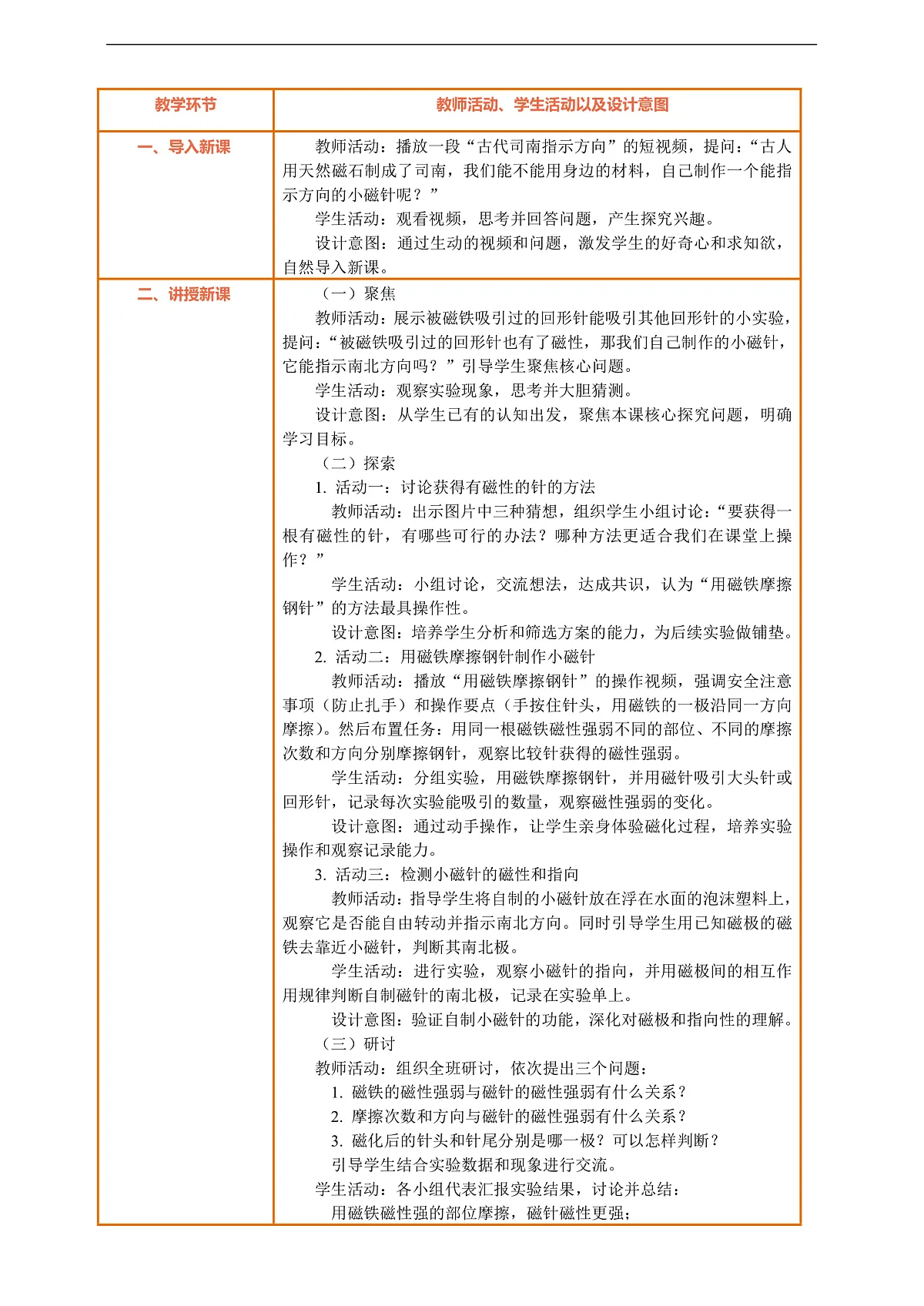【核心素养】第一单元《辨别方向》第5课《制作小磁针》教案含反思第2页