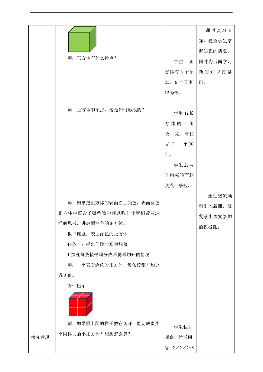 【任务型备课】苏教版五年级下册-综合实践:表面涂色的正方体(教案)第2页