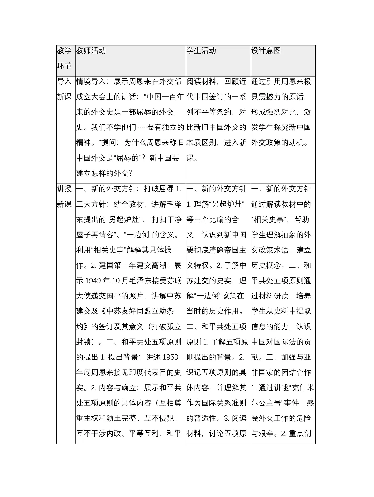 《独立自主的和平外交》教学设计1第2页