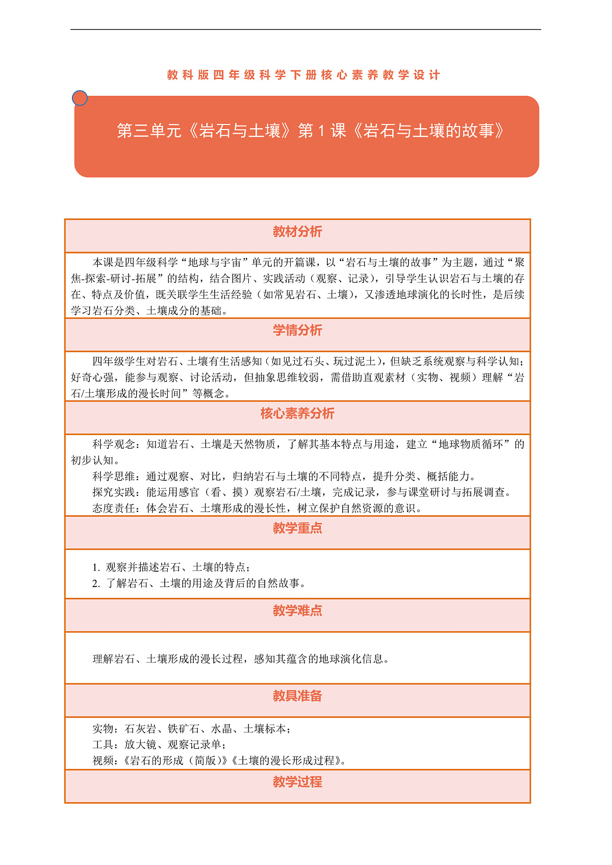 【核心素养】第三单元《岩石与土壤》第1课《岩石与土壤的故事》教案含反思第1页
