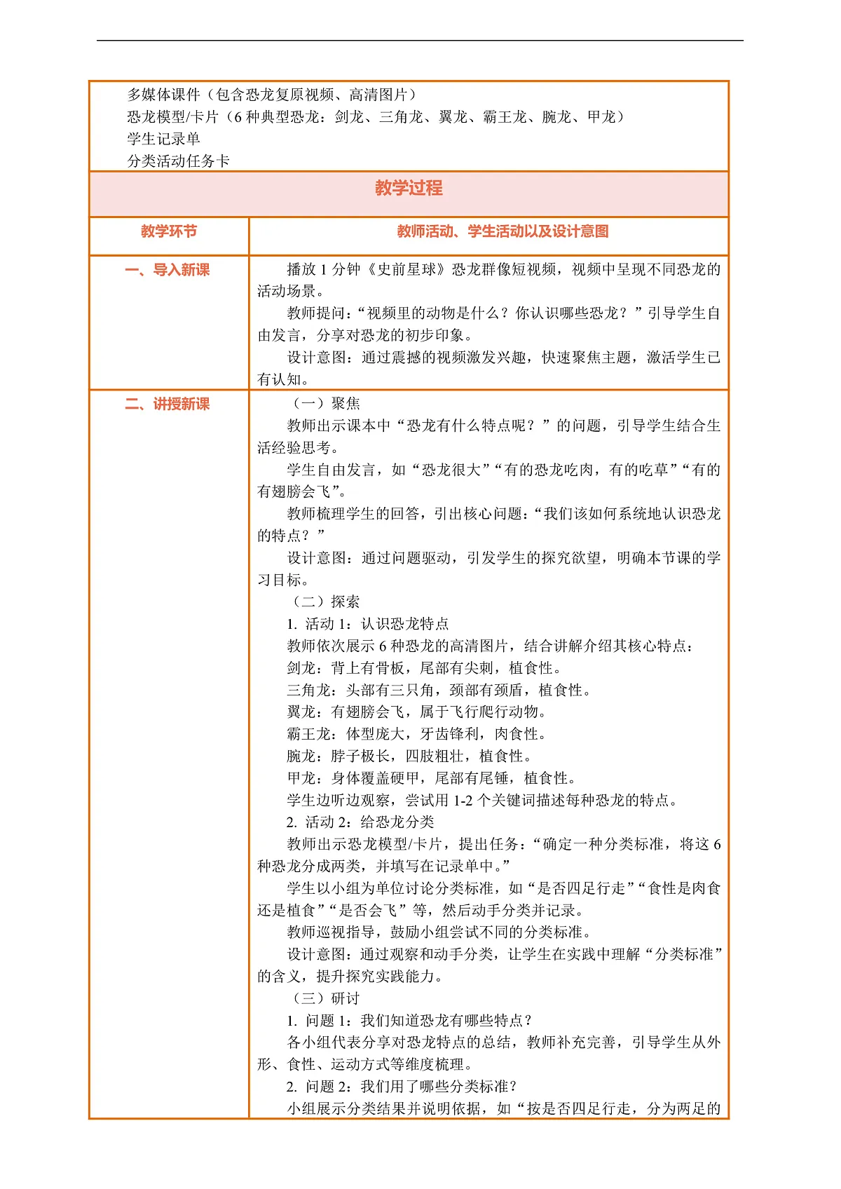 【核心素养】第一单元《探秘恐龙》第1课《恐龙的故事》教案含反思第2页
