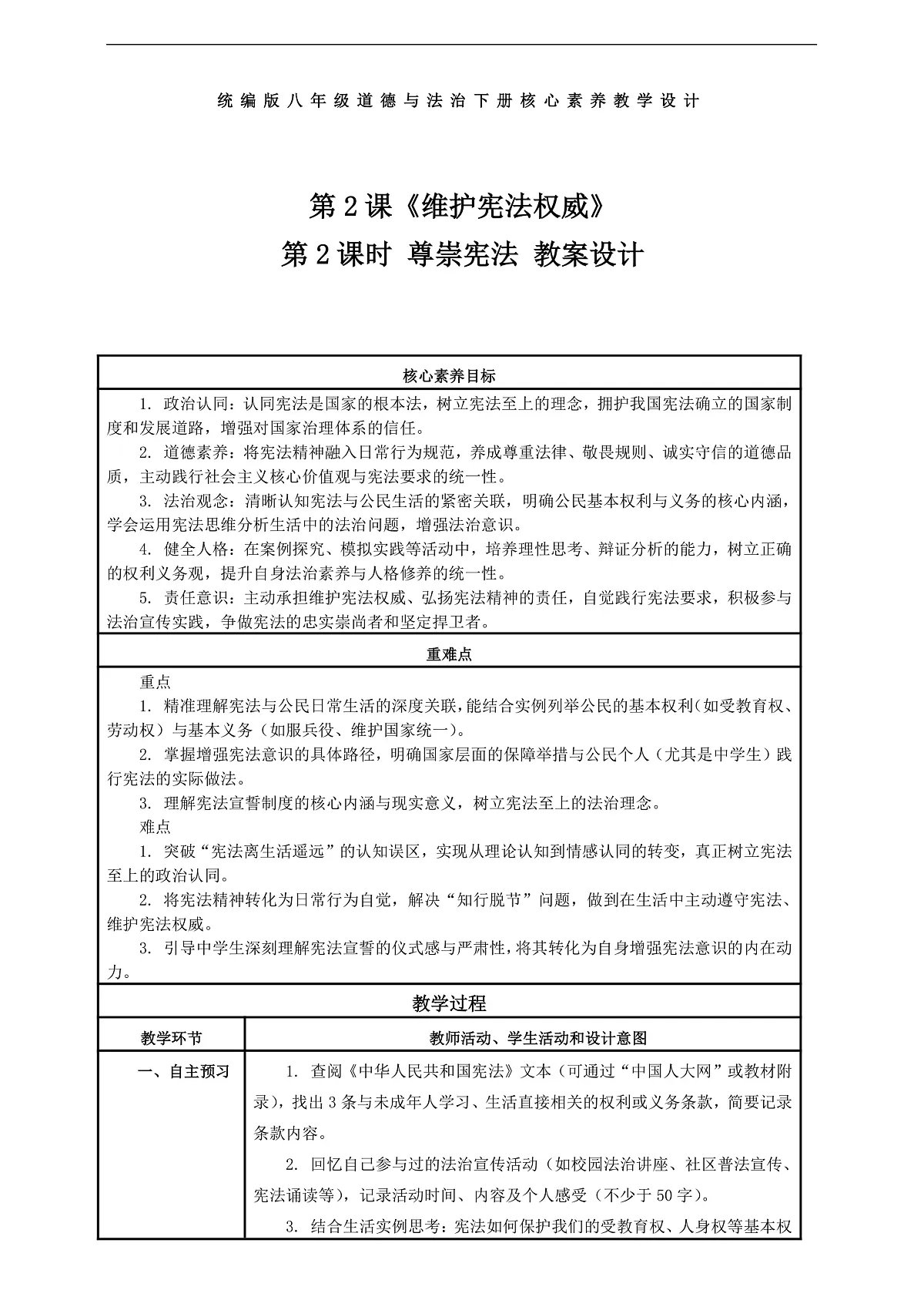 (议题式教学)八下2.2 《维护宪法权威——尊崇宪法》 教学设计第1页