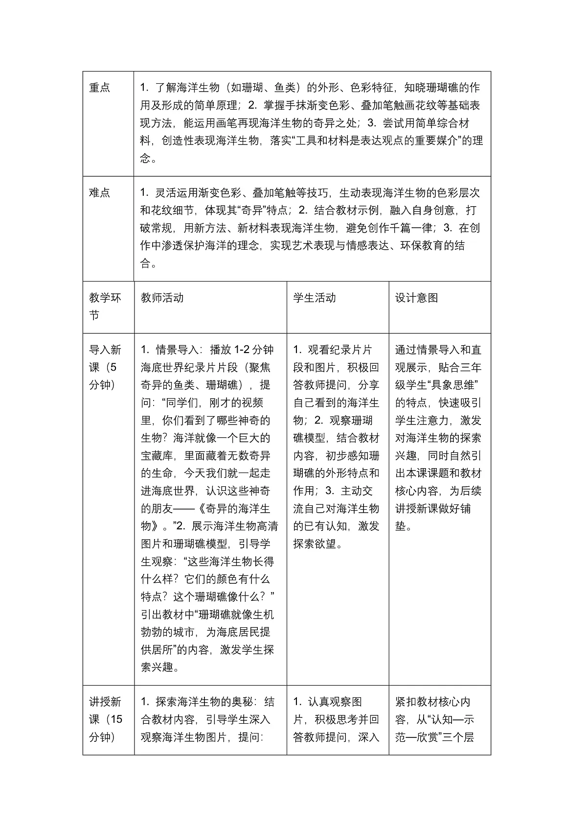 《奇异的海洋生物》教学设计1第2页
