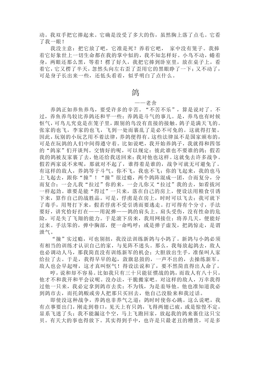 老舍《小麻雀》《鸽》第2页