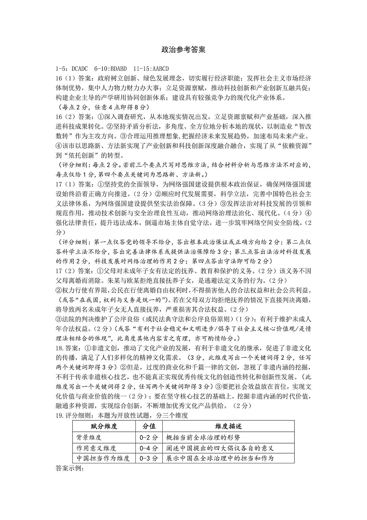 高三政治答案第1页
