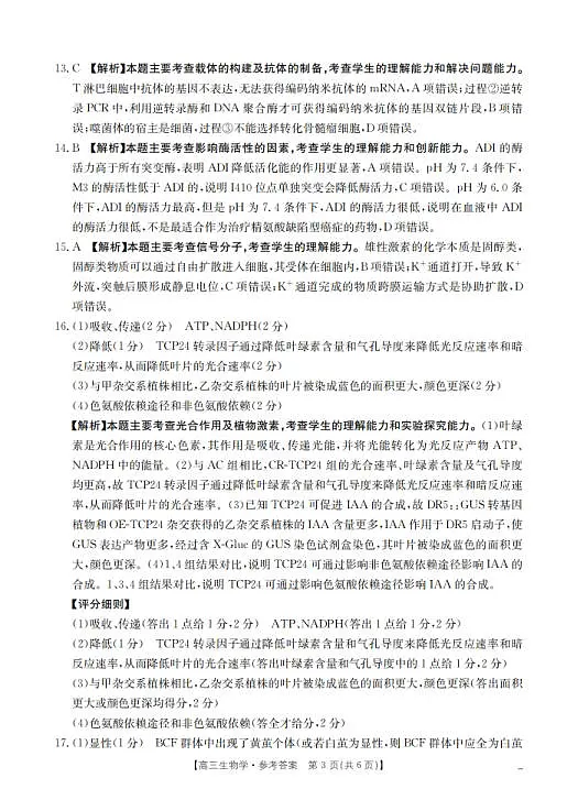 四川省2026届高三下学期3月联考(26-157C)生物答案第3页