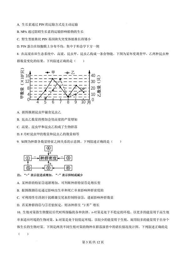 山东省临沂市2024-2025学年高二上学期1月期末生物试题 Word版无答案第3页
