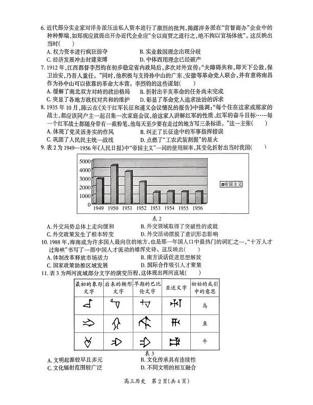 2026年全市高三模拟考试 历史第2页