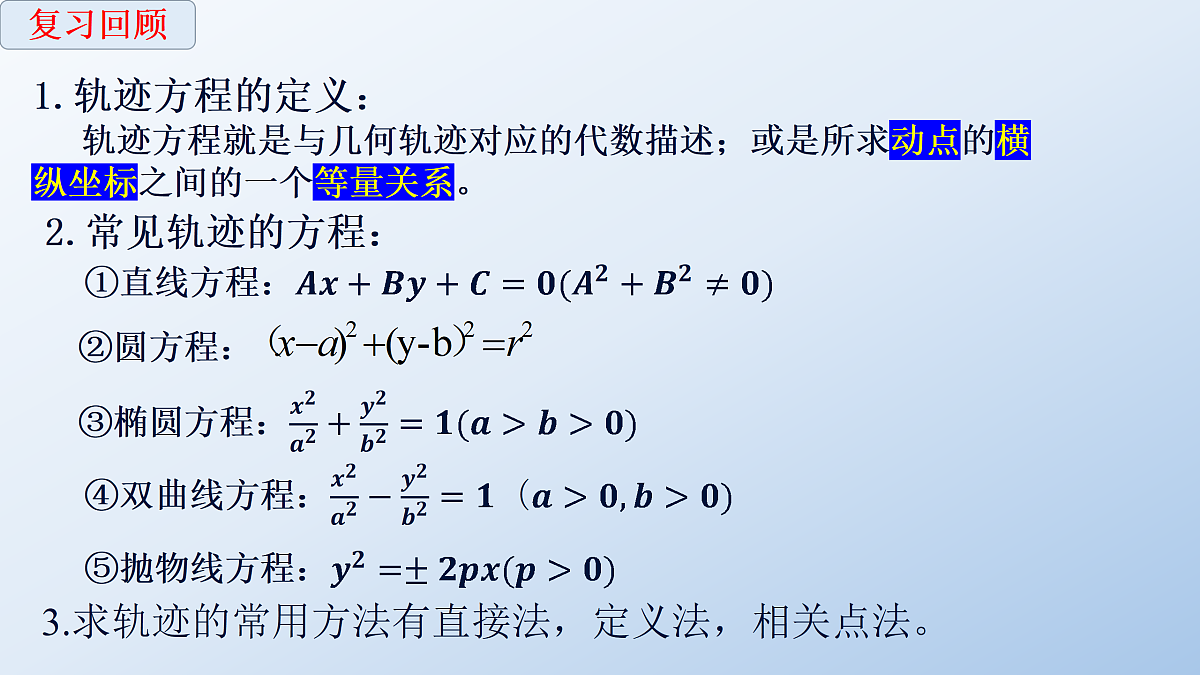 人教A版高二年级高中数学第三章《圆锥曲线之求轨迹方程》课件PPT第2页