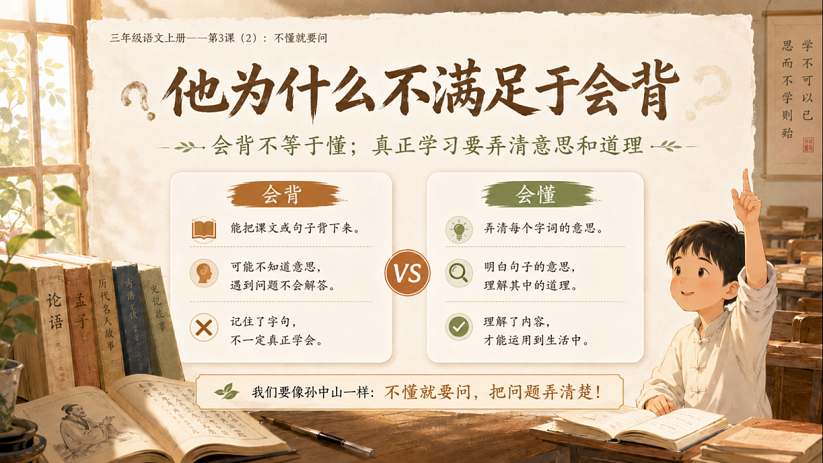 小学六年制统编教材系列课件——三年级语文上册第3课(2):不懂就要问第5页