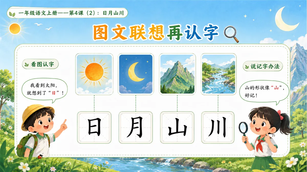 小学六年制统编教材系列课件——一年级语文上册第4课(2):日月山川第4页