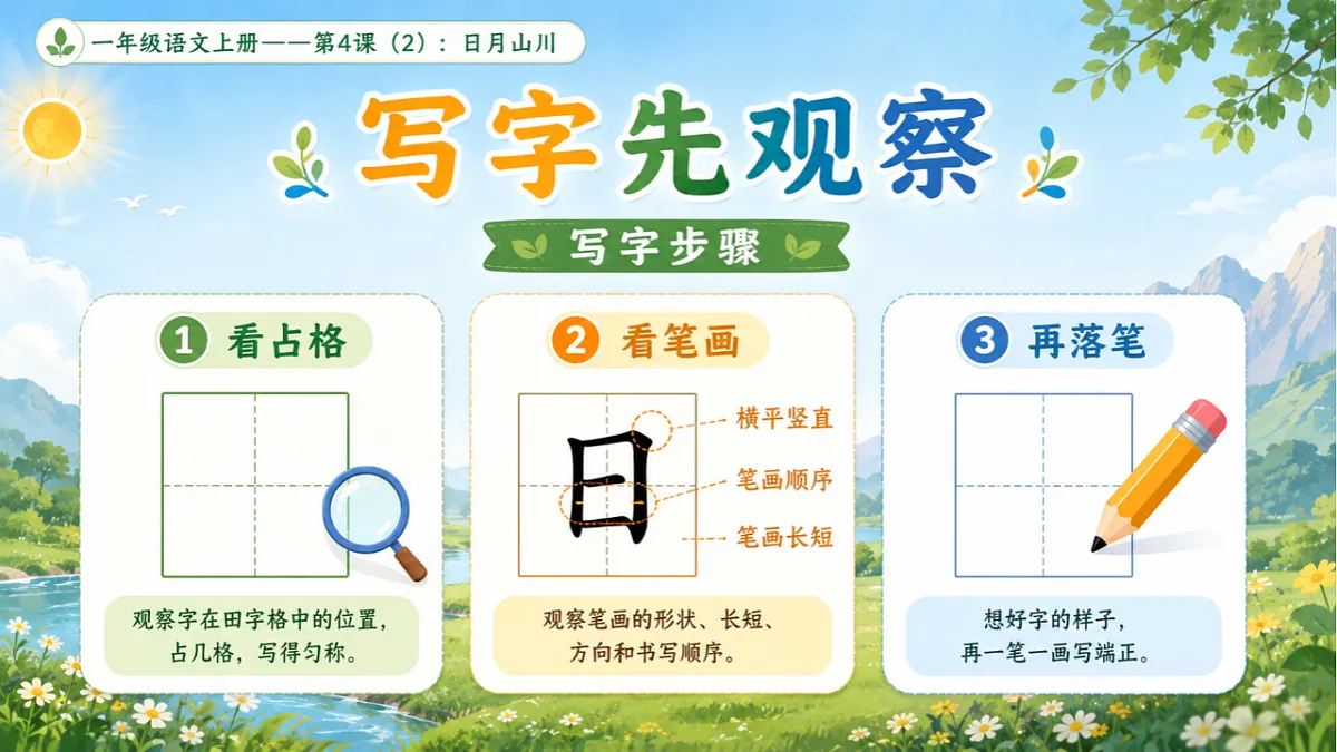 小学六年制统编教材系列课件——一年级语文上册第4课(2):日月山川第5页