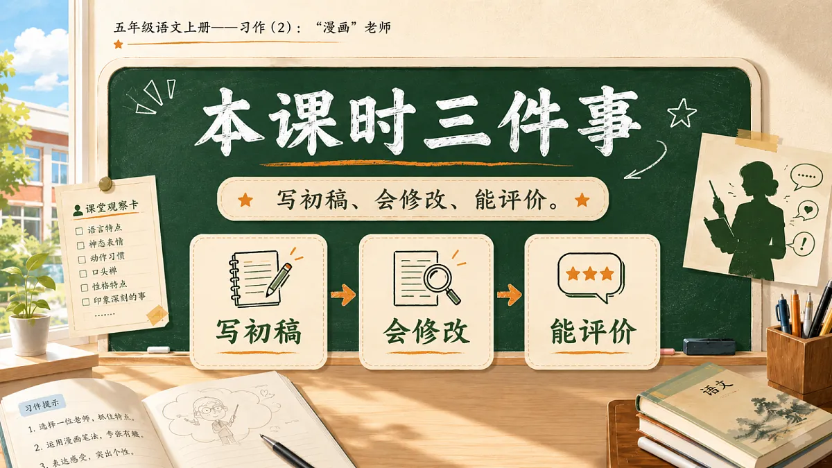 小学六年制统编教材系列课件——五年级语文上册:习作:“漫画”老师(2)第3页