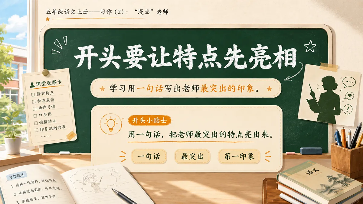 小学六年制统编教材系列课件——五年级语文上册:习作:“漫画”老师(2)第5页