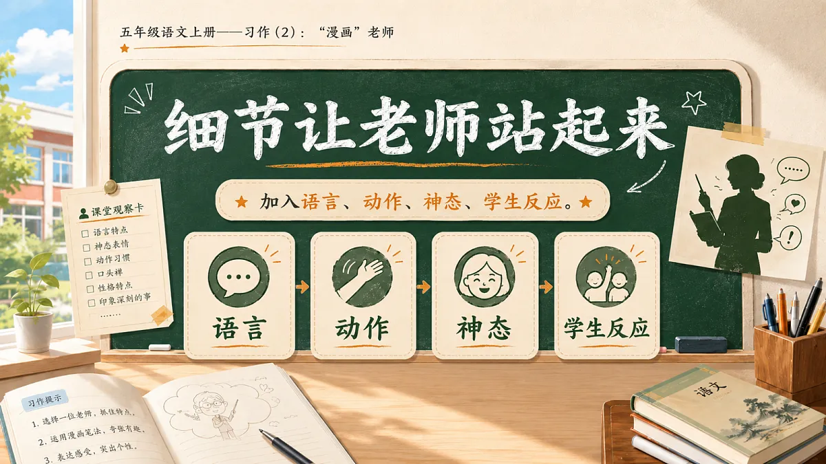小学六年制统编教材系列课件——五年级语文上册:习作:“漫画”老师(2)第7页