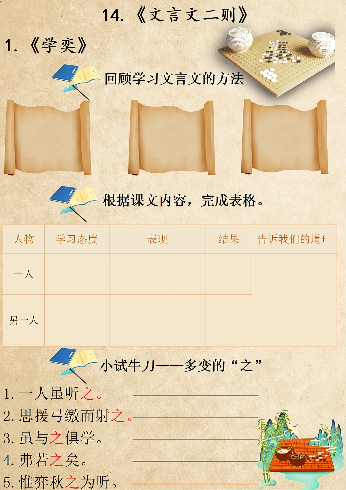 六下14.《文言文二则》学习单【可编辑】第1页