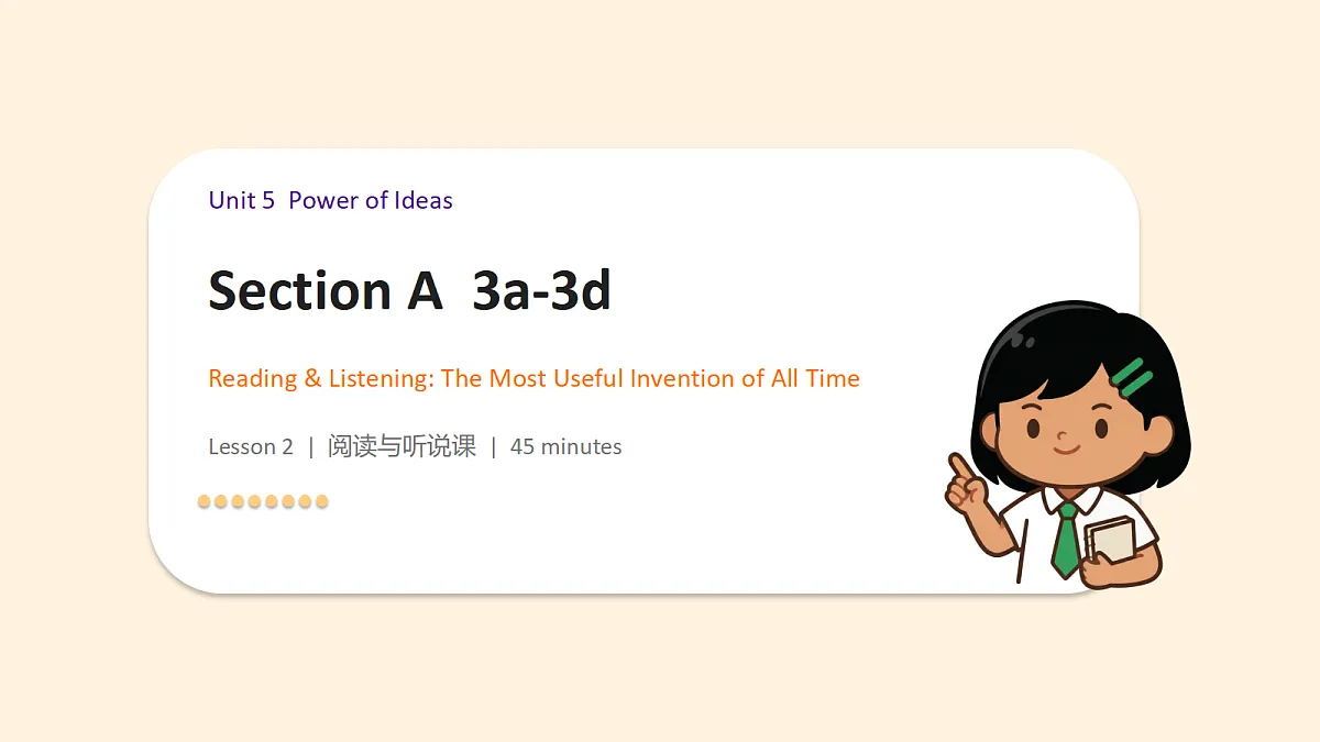 新人教版(2024)英语九年级(初三)上册-Unit5 Power of Ideas SectionA 3a-3d 阅读与听说课 课件(lesson 2)第1页