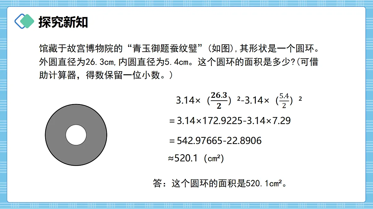 (2026新教材)人教版小学数学六年级上册 4.5《圆环的面积》PPT课件第7页