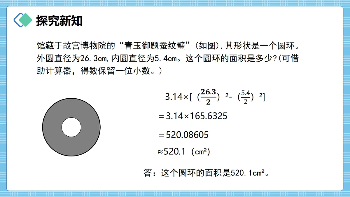 (2026新教材)人教版小学数学六年级上册 4.5《圆环的面积》PPT课件第8页