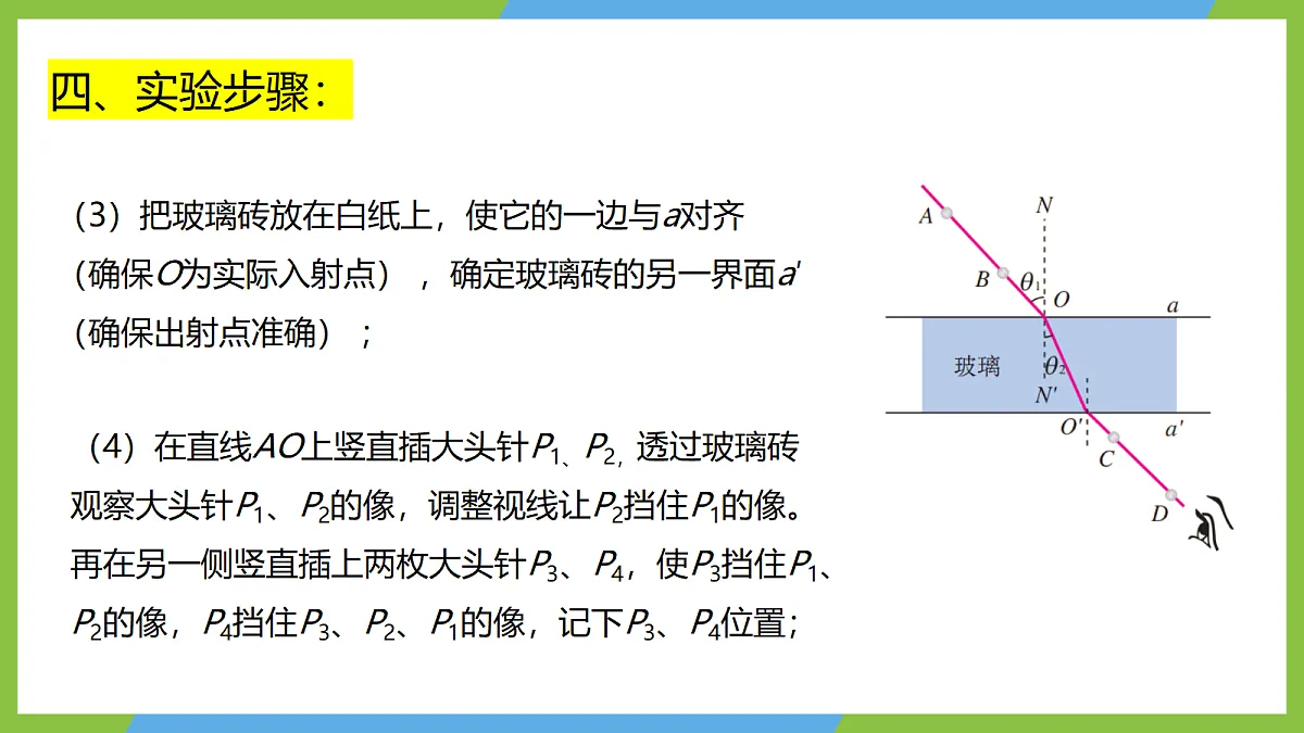 4.1(第二课时)《实验:测定玻璃砖的折射率》课件 人教版(2019)高二物理选择性必修一第4页